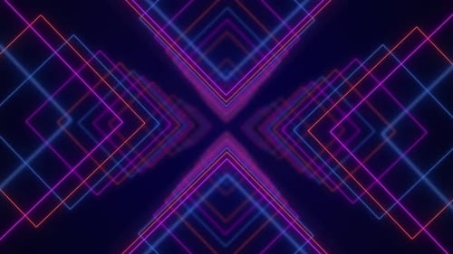 Glowing Neon Geometric Lines Tunnel Abstract Background Loop