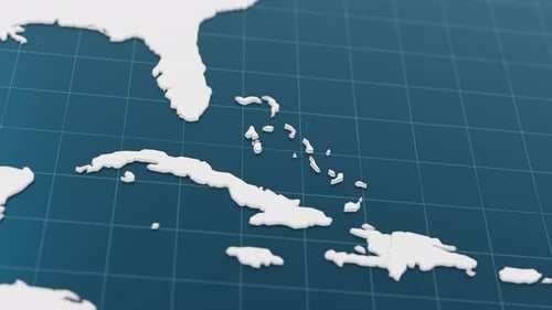 Blue The Bahamas 3d Map with Pointer Pin Surrounded with Other Countries in White Political Map with