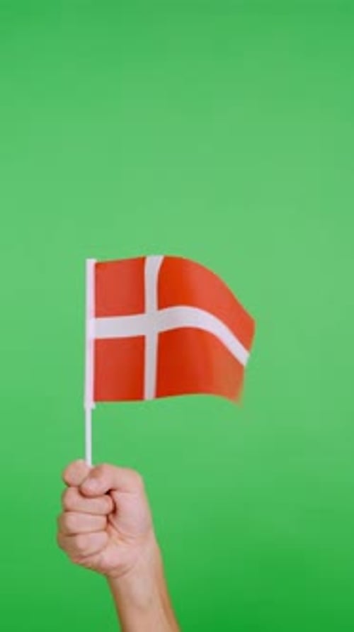 Arm Waving Miniature Flag of Denmark on Greenscreen