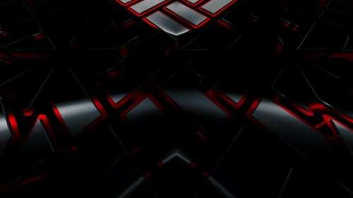 Animated Red Glowing Lines on Dark Geometric Background