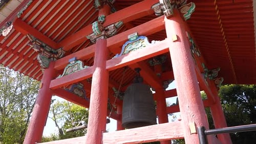 Traditional Wooden Japanese Multi-Storey Pagoda Painted in Red at Kiyomizu-Dera Temple in Kyoto, kio