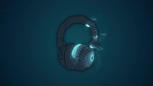 Futuristic Headphones Forming with Glowing Digital Particles