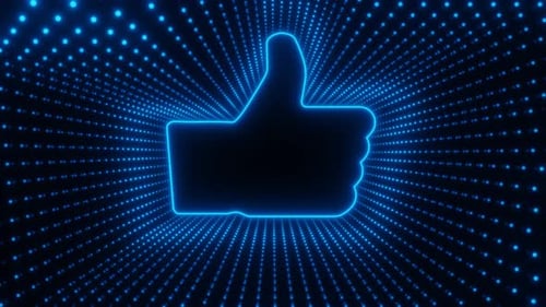 Blue Neon Thumb Up Sign with Waves of Dots Loop Animation