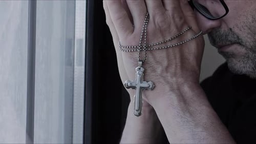 Man Is Holding Christian Jesus Religious Symbol Cross For Pray 3