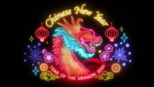 Chinese New Year Glowing Neon Dragon Animation