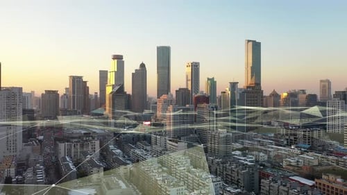 smart Connected city skyline. Futuristic network concept, city Technology.