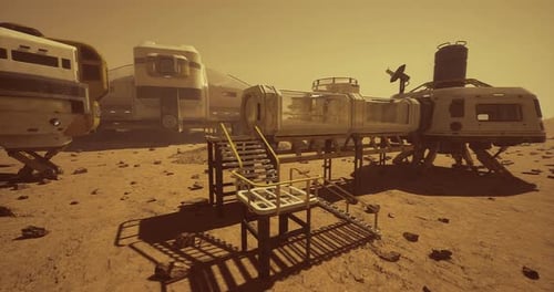 Futuristic Space Colony on Red Planet Animated Background
