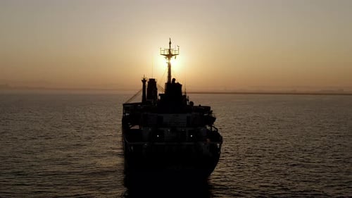 Fly over a large Cargo Ship, Aerial view