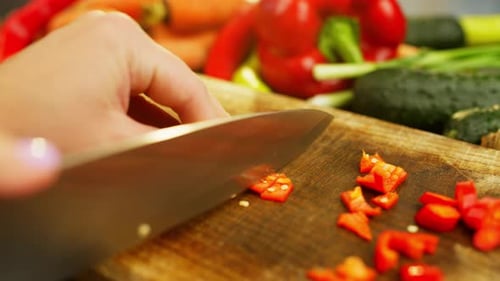 Closeup Stock Footage of Chili Pepper Slicing