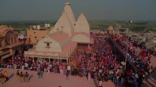 Aerial view of Shri And Baba Temple in Nandgaon, Uttar Pradesh, India.