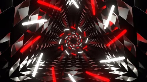 Red And White Neon Spirals In Triangular Tunnel Background Vj Loop In 4K