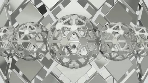 Hintergrund mit weißen rotierenden Figuren, exklusiv, Formen, 3D-Render, Reflexion, einzigartiges Design