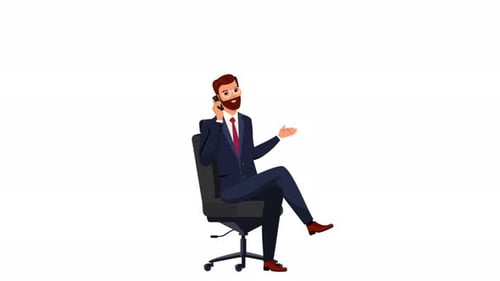 Animated Businessman Talking on Phone Flat Design