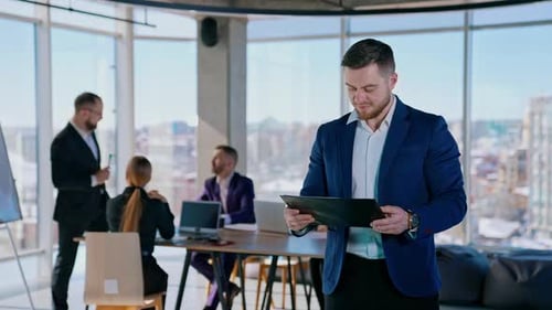 Team of business people meeting in modern office. Business meeting