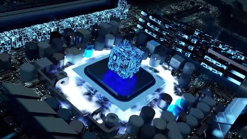 Futuristic Blue Glowing Circuit Board Technology Animation