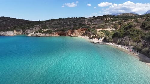Aerial video above the beach of Voulisma Beach, Crete, Greece