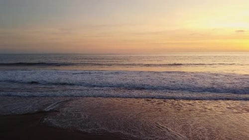 Aerial View of Bali Beach Island and Sliver of Sand on Sunset Beach in the Evening Sunset Sea View