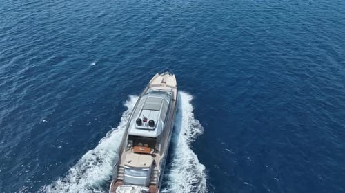 Luxury Yacht Racing Through Open Sea – Aerial Drone Capture