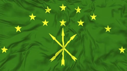 Adygea National Flag Waving in Realistic Fabric Animation
