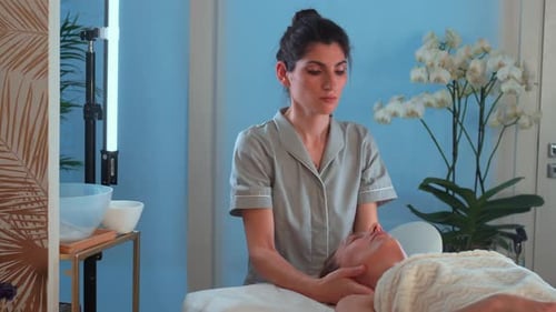 Facial Massage Therapy for Woman at Cosmetology Clinic