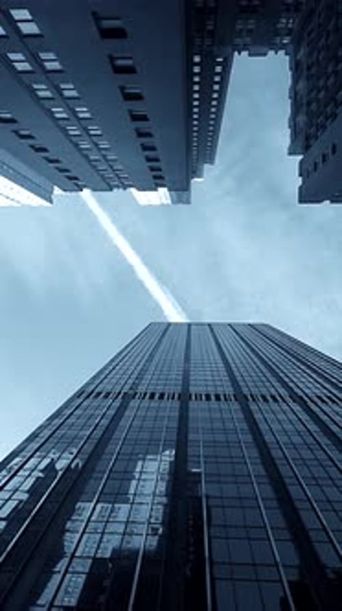 Downtown Skyscrapers Looking Up, Vertical View