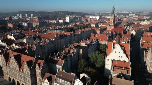 Aerial view of colorful historic European Old Town, Gdansk, Poland