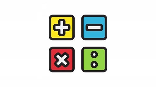 Animation calculator icon buttons with addition, subtraction, division and multiplication. Math symb