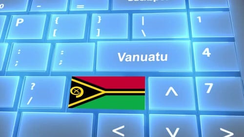 Flagge von Vanuatu auf den Tasten auf der Tastatur mit Ländernamen