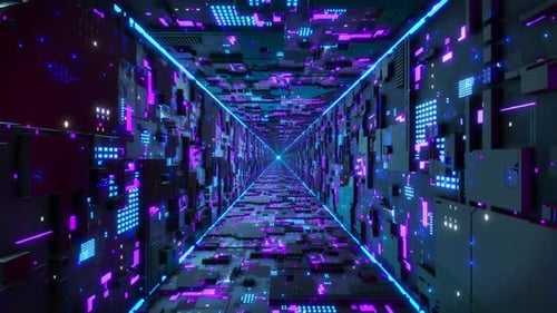 4K Technology Cyber Luminous Particle Light Sci Fi Tunnel Shuttle Animation