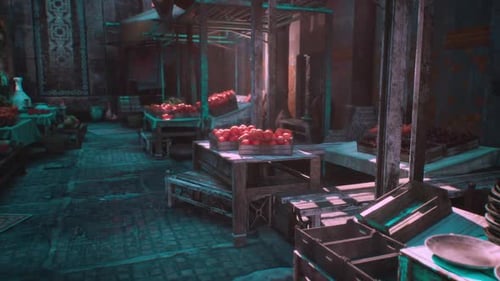 Vibrant Old Market Filled with Fresh Produce in a Small African Town