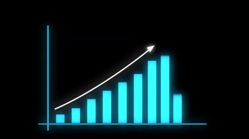 Neon Bar Chart Growth Animation with Upward Trend