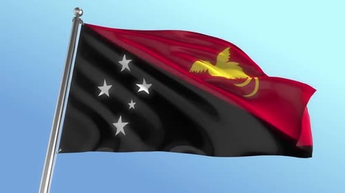 Papua New Guinea National Flag Waving in Wind