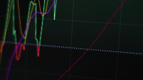 Stock market. Trading in the stock exchange. Moving numbers and charts