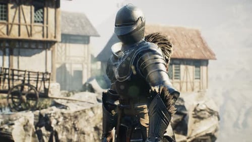 A medieval formidable knight against the backdrop of an ancient city