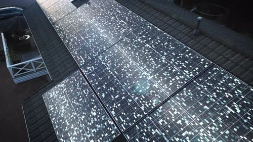 Sunlight activating Photovoltaic cells, solar radiation producing electricity