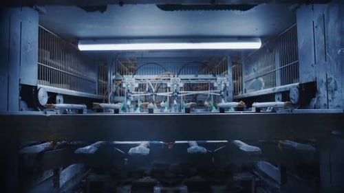 Cheesemaking equipment processing dairy products in a factory