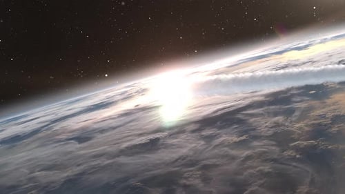 Meteor-Asteroid dringt über den Wolken in die Erdatmosphäre ein