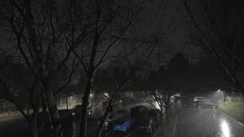 Dark and Wet City Parking Lot, Static Shot