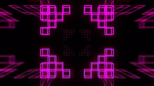 Cyan Pink And Orange Neon Flashing Geometric Cube Patterns Background Vj Loop In 4K