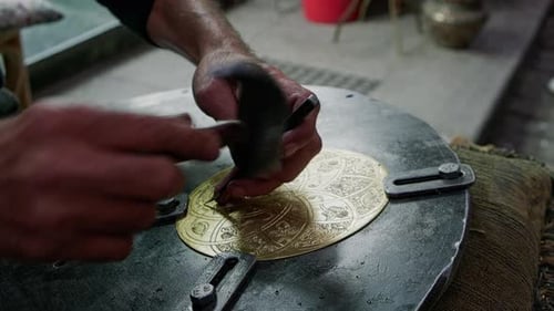 Man is Engraving Decorative Copper Plate