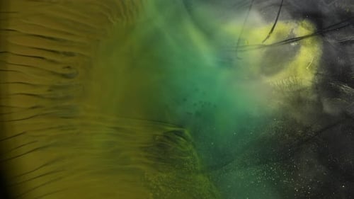 Abstract Flowing Paint Background in Green Yellow and Black