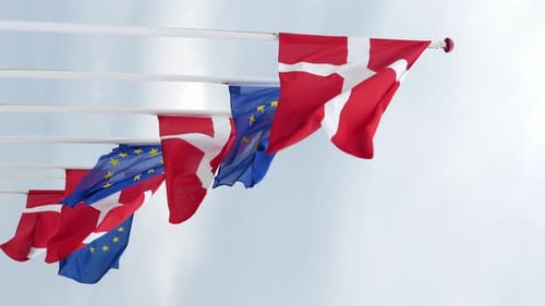 Flags of Denmark and the European Union Waving