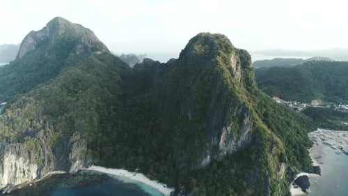 Aerial Drone Shot of High Mountain Covered with Tropical Forest Tropical Landscape Travel Concept