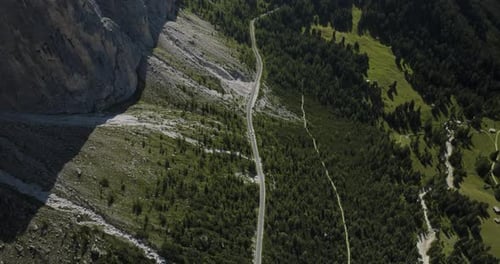 Aerial view of Passo Gardena, Dolomites Mountains, Trentino, Italy.