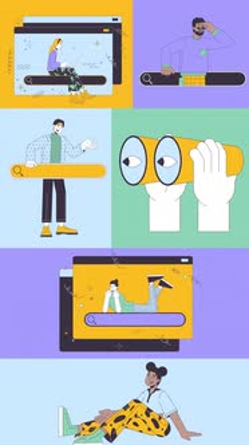 Online search and digital exploration bento grid vertical animation