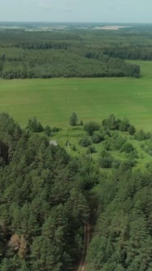 Countryside Nature Aerial View Beautiful View From Height on a House Near the Field and Green