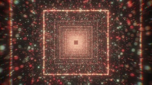 Flying Through Abstract Glittering Square Tunnel Loop