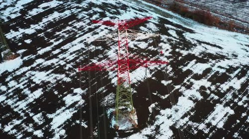 Winter Aerial View of Power Transmission Lines
