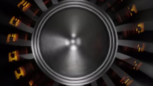 3D Model Detailed Of Generated Engineering Turbine. Aircraft Engine Animation