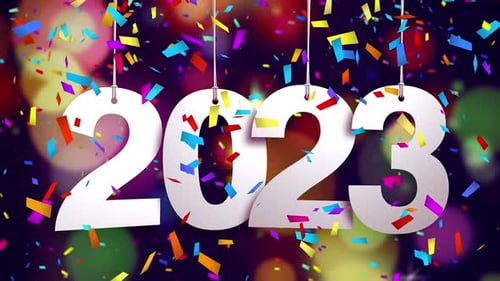 New Year 2023 Celebration with Falling Confetti Background